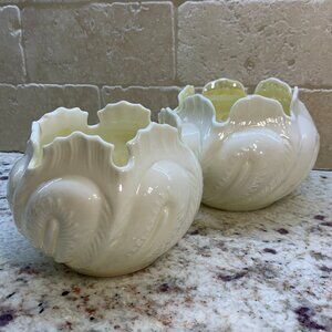 2 Belleek Ivory Cabbage Leaf Bowls Made in Ireland